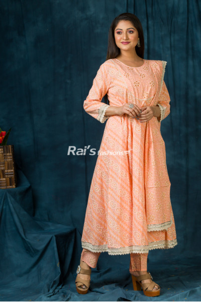 Premium Quality Cotton Printed Designer Anarkali Kurti Pant And Dupatta Set (RAI420)
